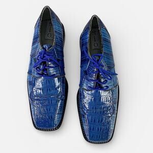 Electric Blue Jazz Gatsby Faux Alligator Crocodile Square Toe Oxford Shoes Sz 10